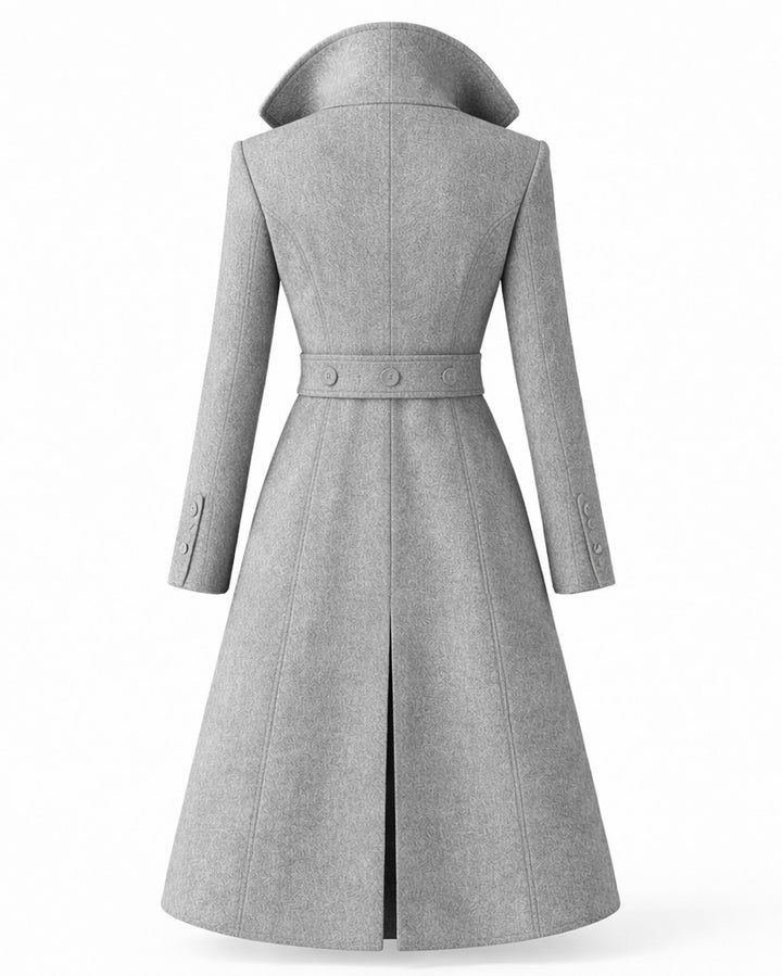 Gildine Flared Hem Wool Coat with Faux Fur Collar for Women