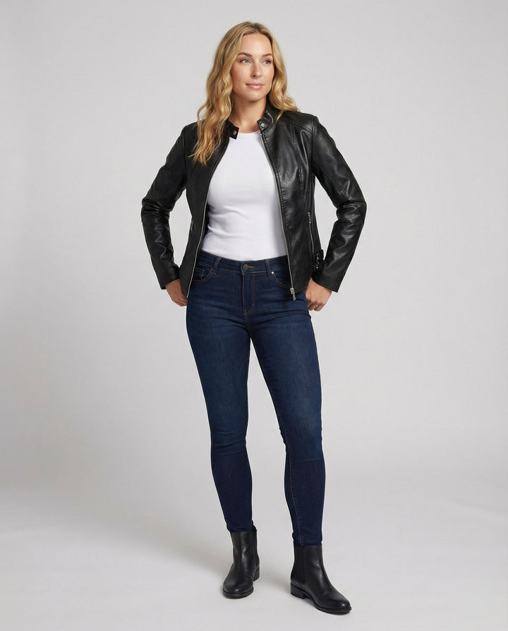 Harper zip up leather racer jacket — image 2