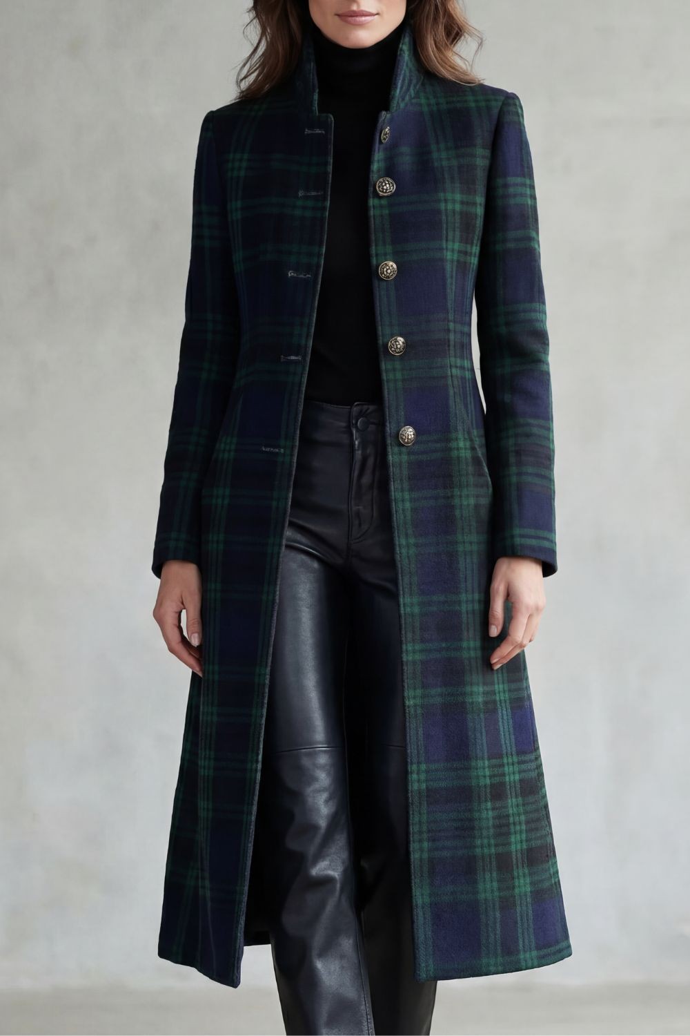 Heloise — Elegant Long Plaid Wool Coat for Women, StyleTruly