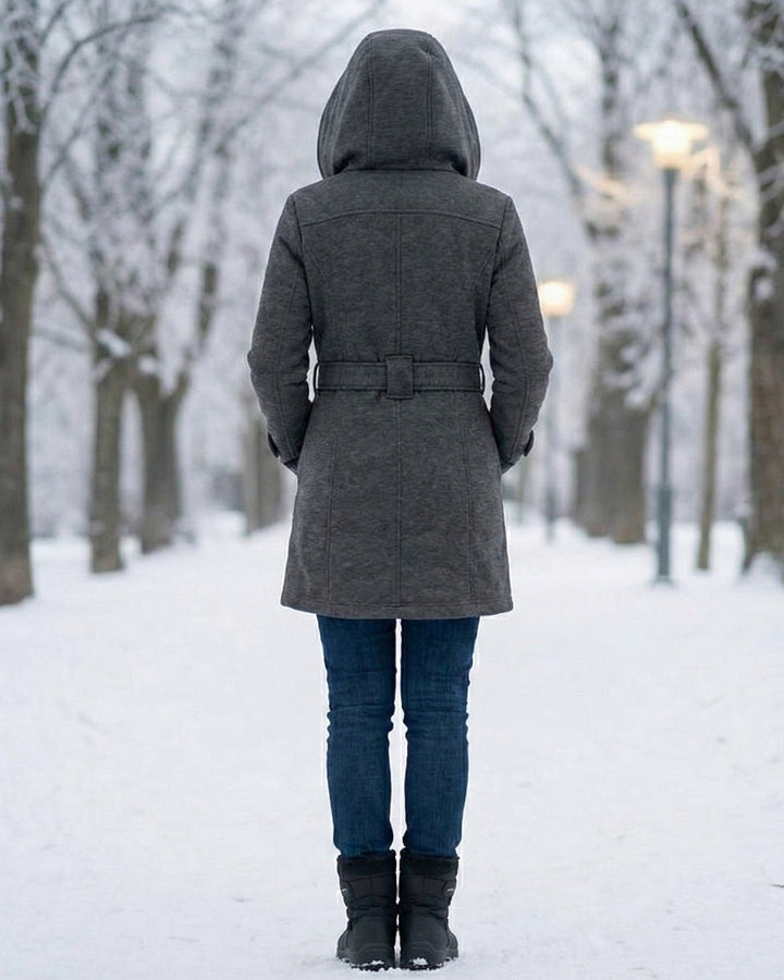 Hermeline Hooded Belted Plaid Collar Wool Coat for Women