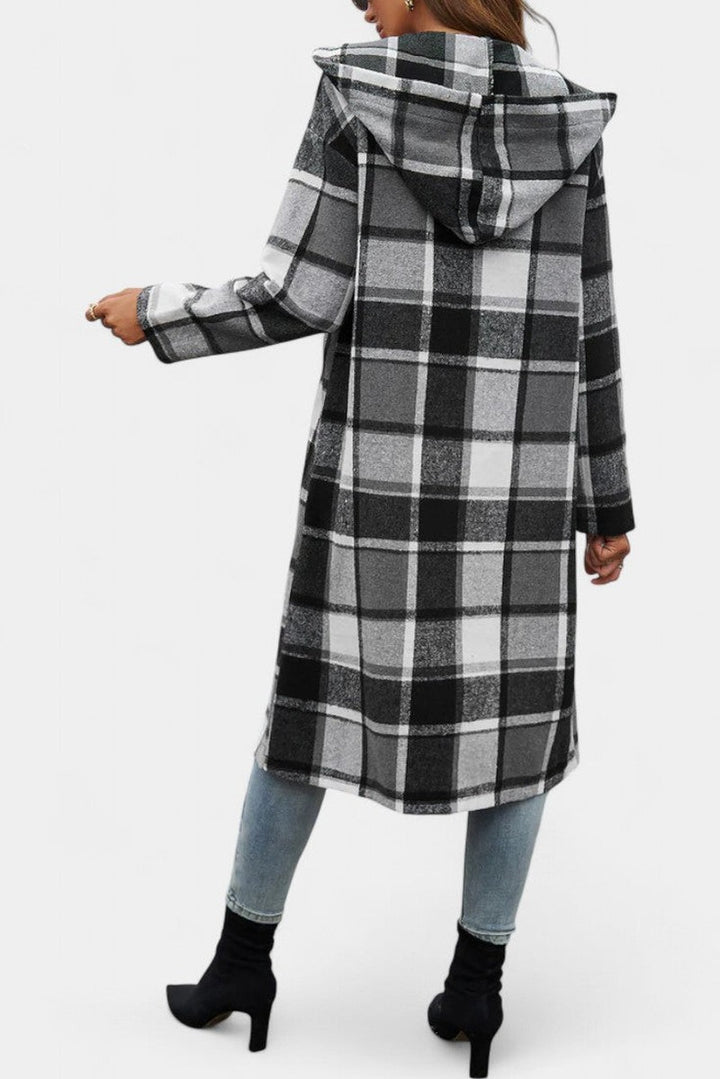Hilarie Hooded Longline Wool Plaid Coat for Women