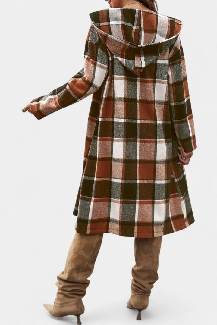 Hilarie Hooded Longline Wool Plaid Coat for Women