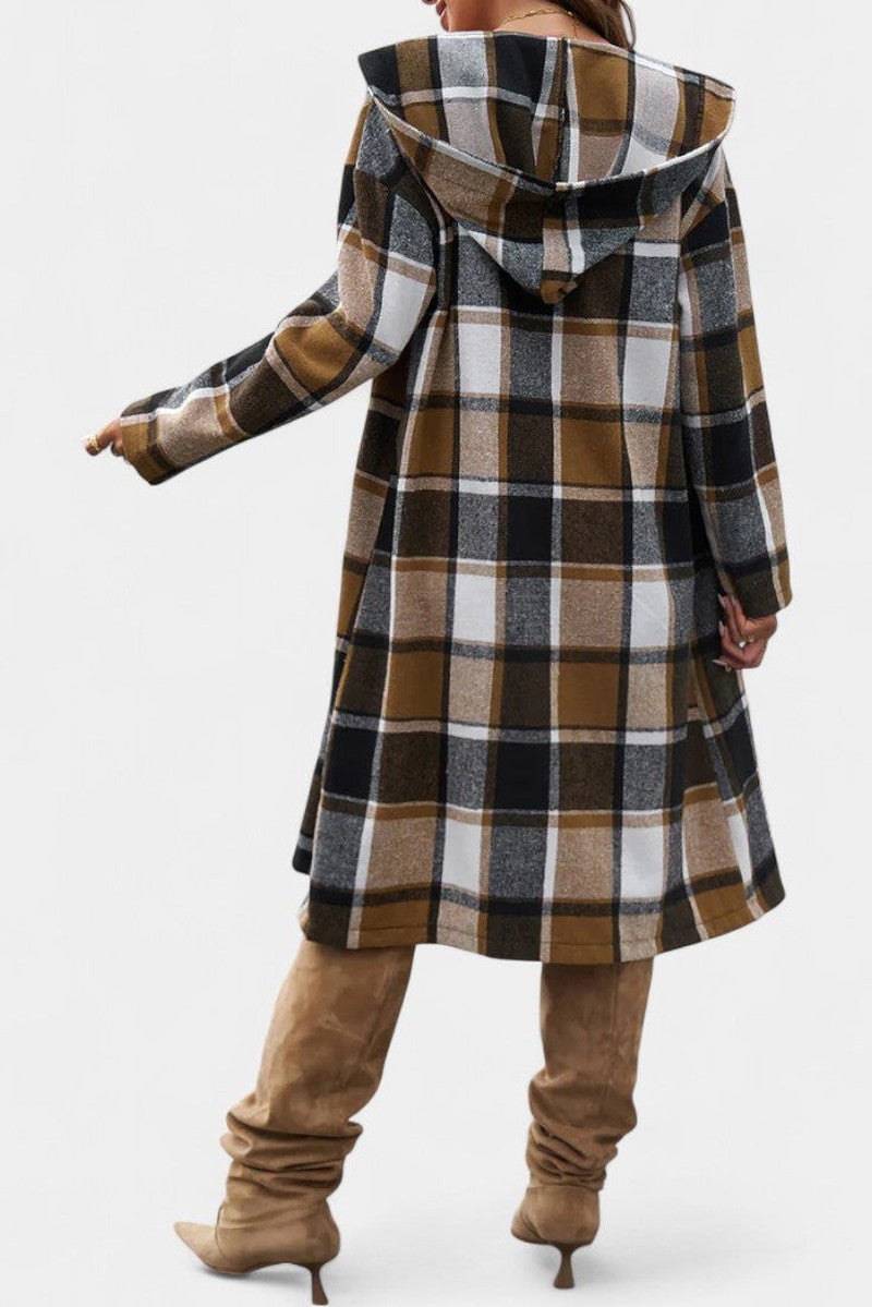 Hilarie Hooded Longline Wool Plaid Coat for Women