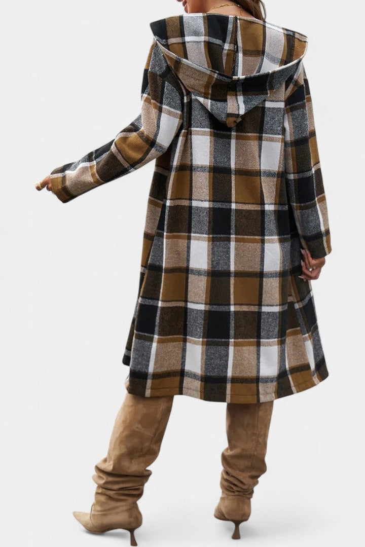 Hilarie Hooded Longline Wool Plaid Coat for Women