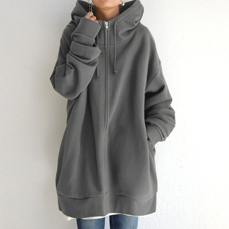 Oversized Zip Up Hoodie for Women in grey