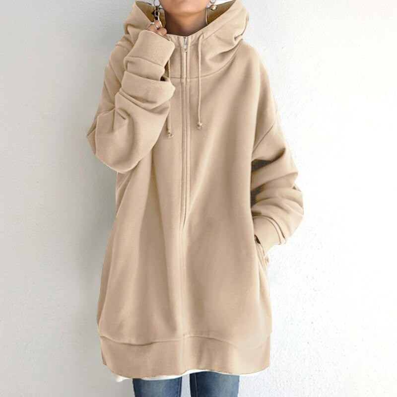 Oversized Zip Up Hoodie for Women in beige