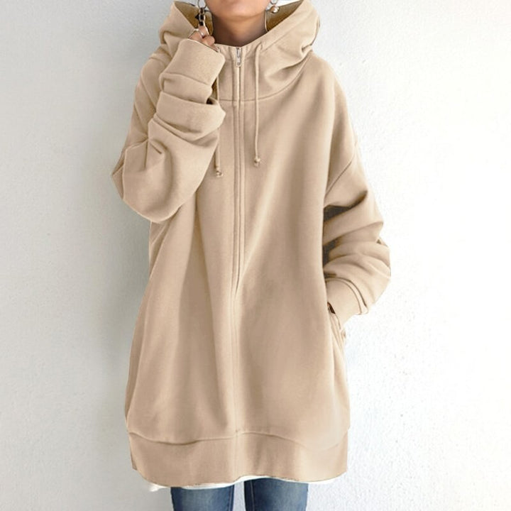 Oversized Zip Up Hoodie for Women in beige
