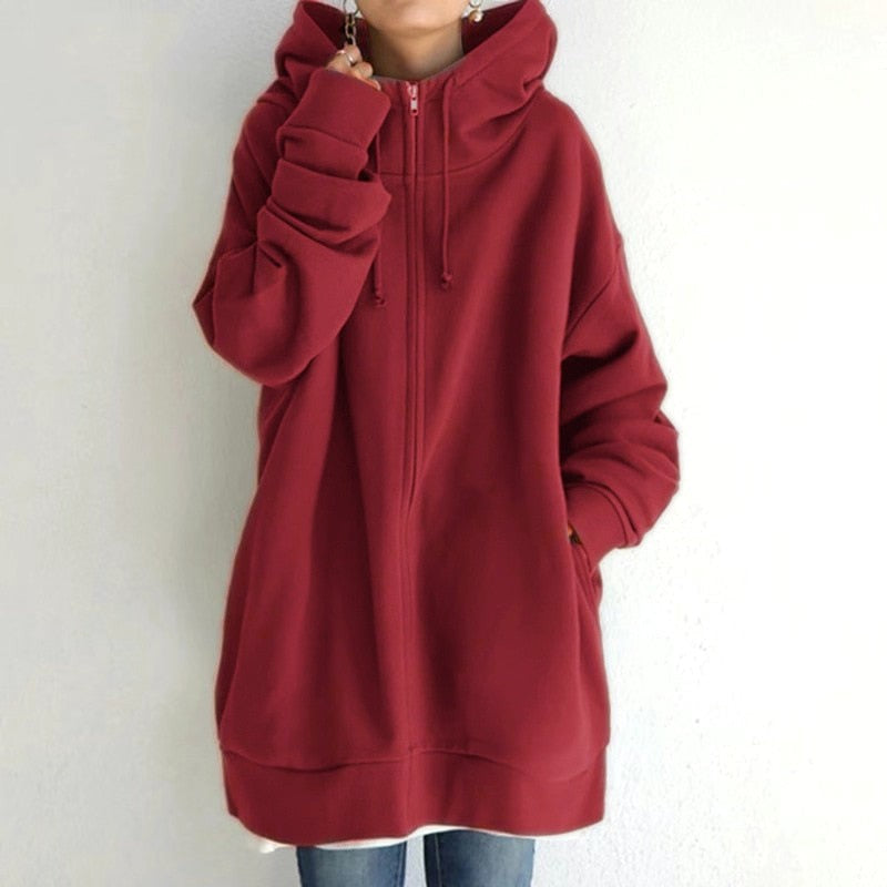 Oversized Zip Up Hoodie for Women in red