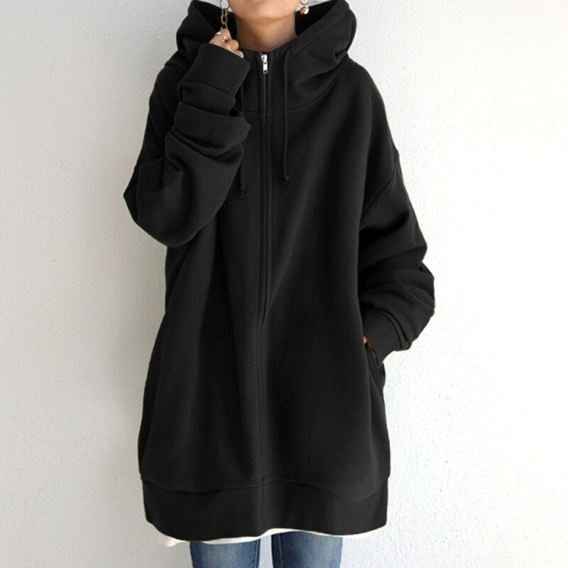 Oversized Zip Up Hoodie for Women in black