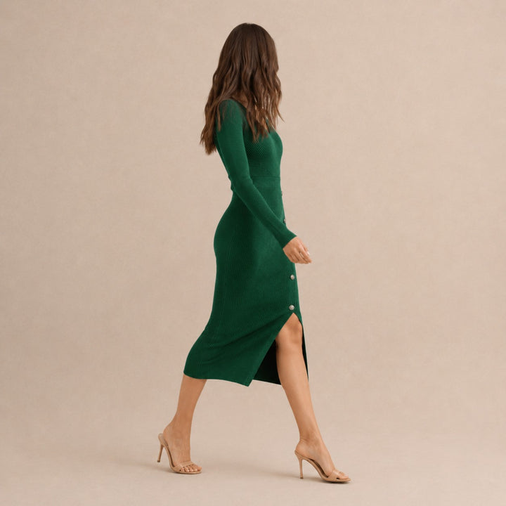 Ribbed Knit Midi Sweater Dress for Women