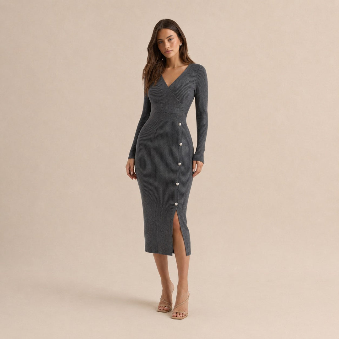 Ribbed Knit Midi Sweater Dress for Women