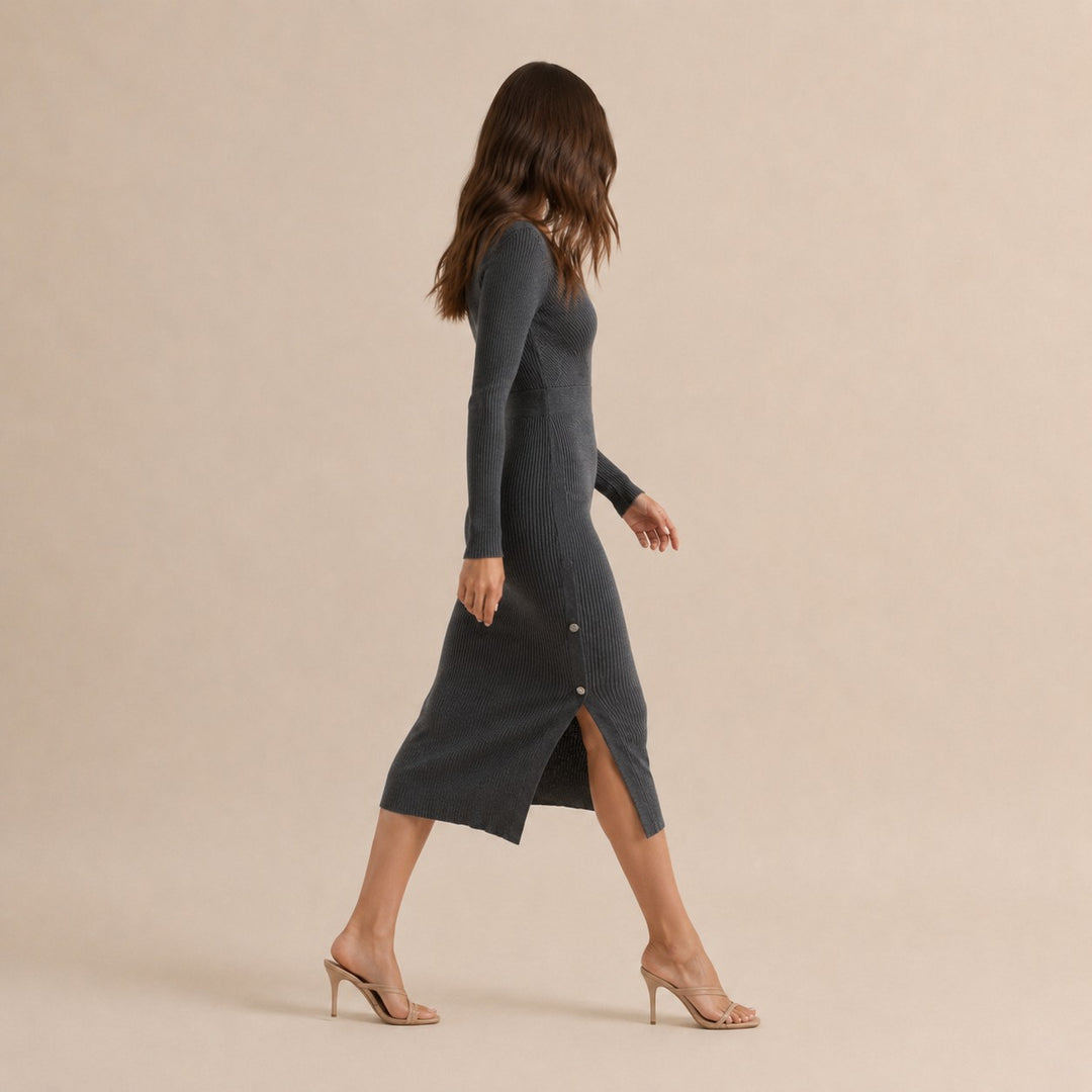 Ribbed Knit Midi Sweater Dress for Women