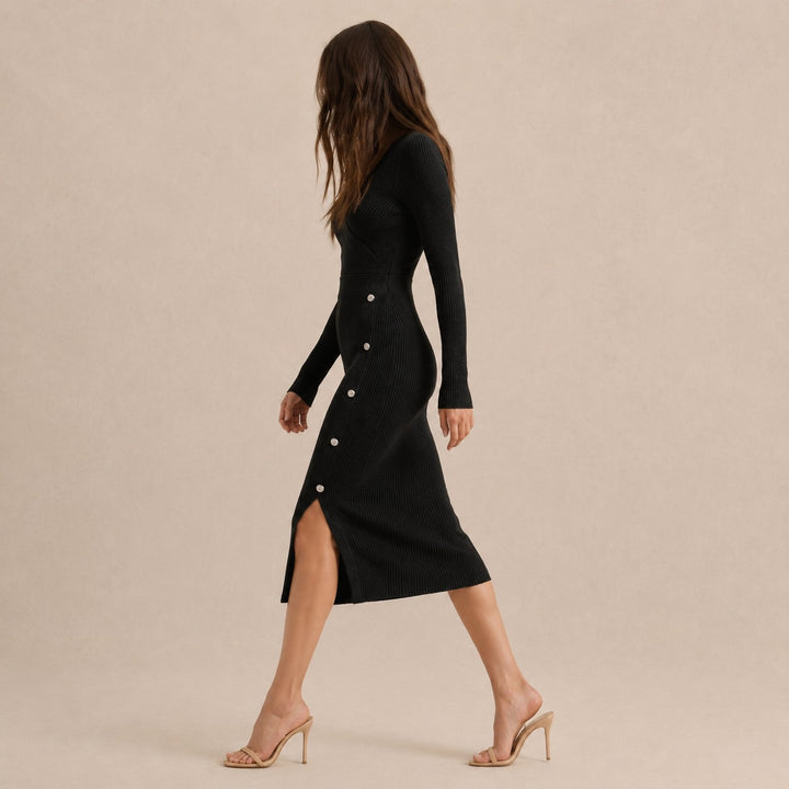 Ribbed Knit Midi Sweater Dress for Women