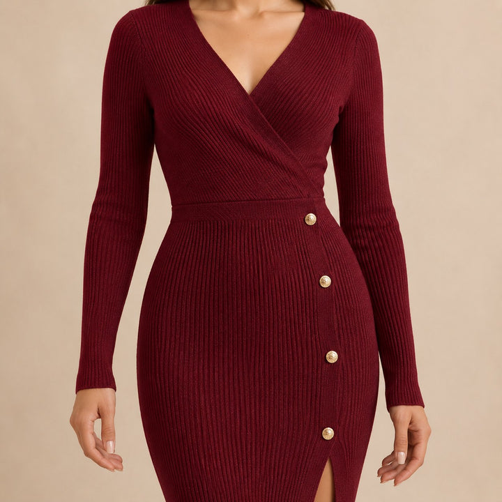 Ribbed Knit Midi Sweater Dress for Women