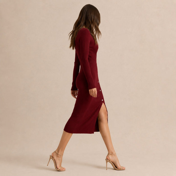 Ribbed Knit Midi Sweater Dress for Women