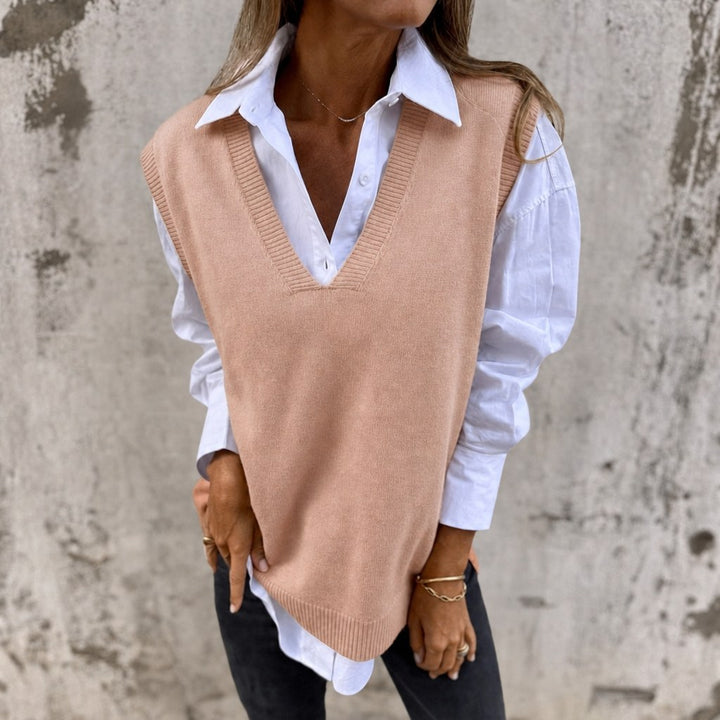 Jolaine — Oversized Deep V Neck Sweater Vest, StyleTruly