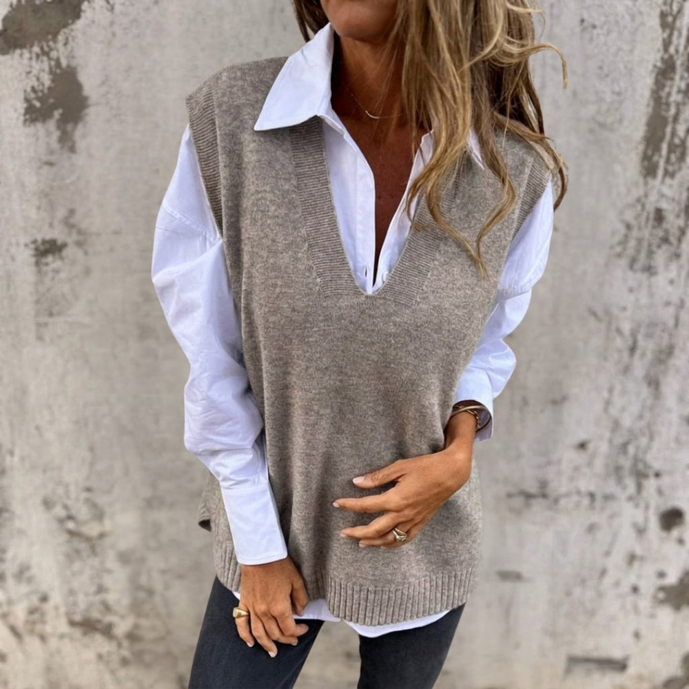 Jolaine — Oversized Deep V Neck Sweater Vest (2), StyleTruly