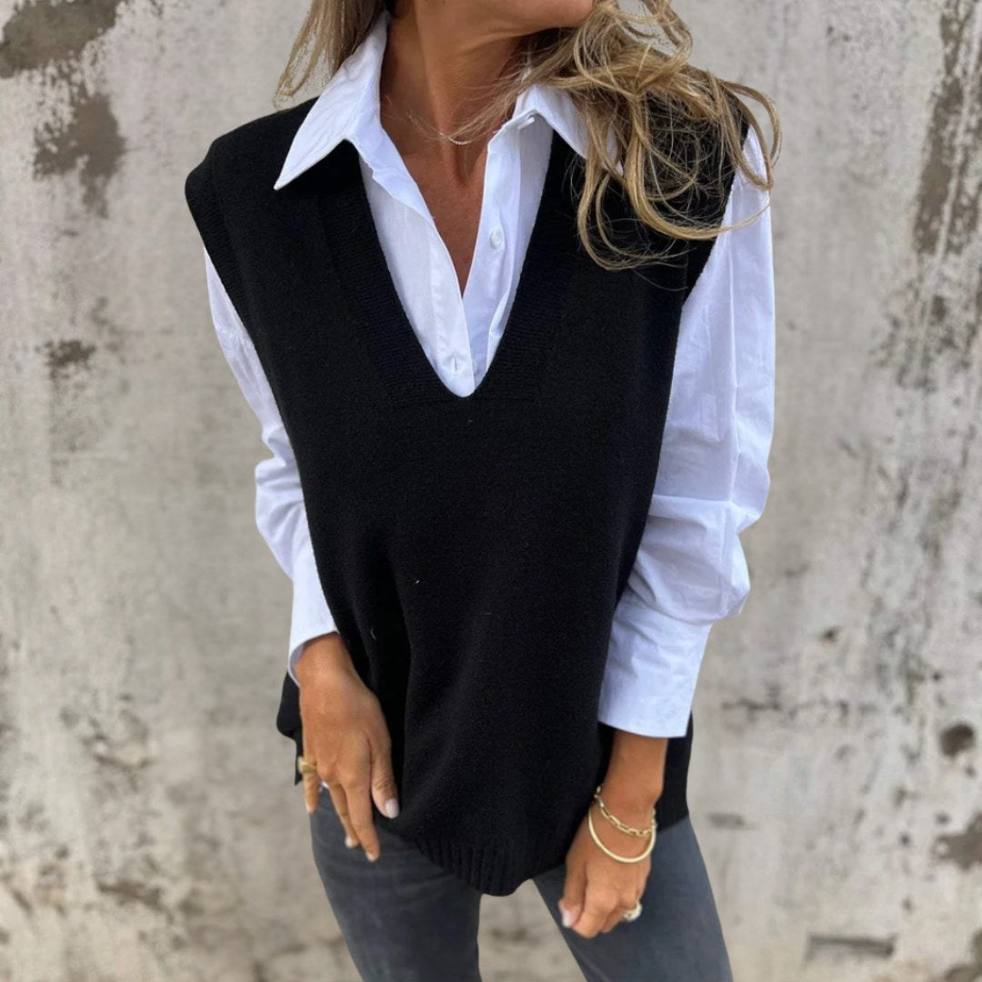 Jolaine — Oversized Deep V Neck Sweater Vest (4), StyleTruly