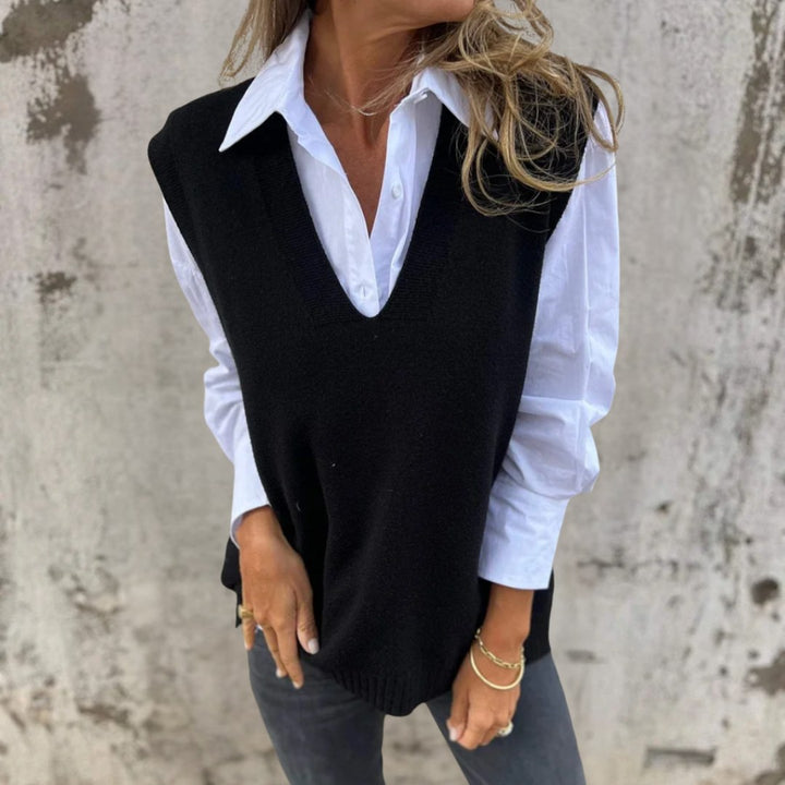 Jolaine — Oversized Deep V Neck Sweater Vest (4), StyleTruly