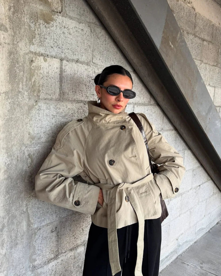 Julienne — Belted High Neck Trench Coat (4), StyleTruly