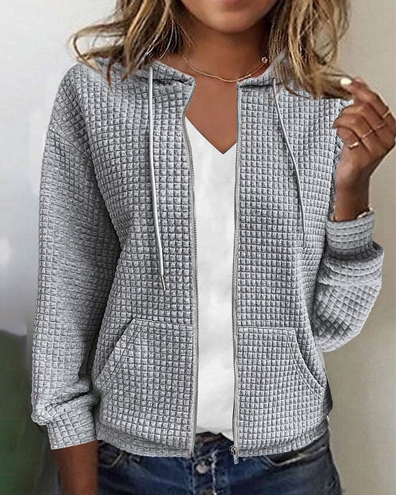 Textured Zip Up Hoodie for Women in grey