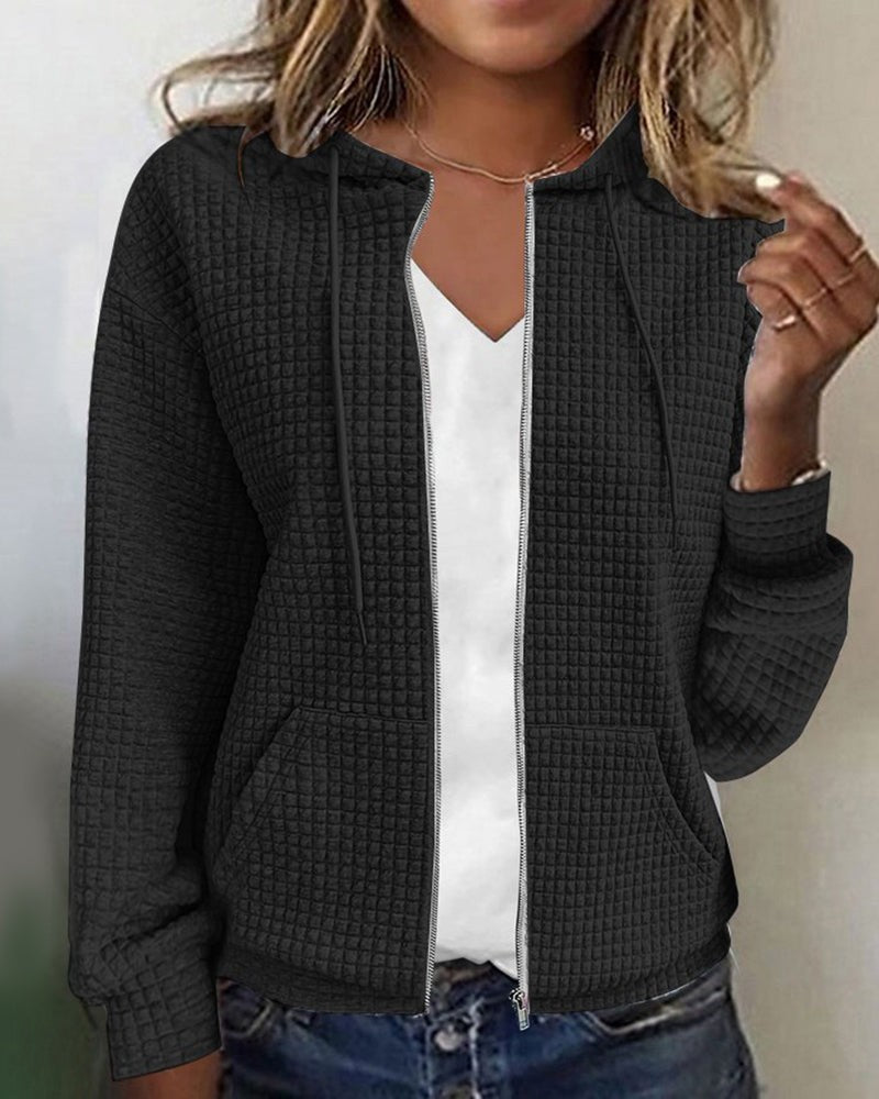 Textured Zip Up Hoodie for Women in black