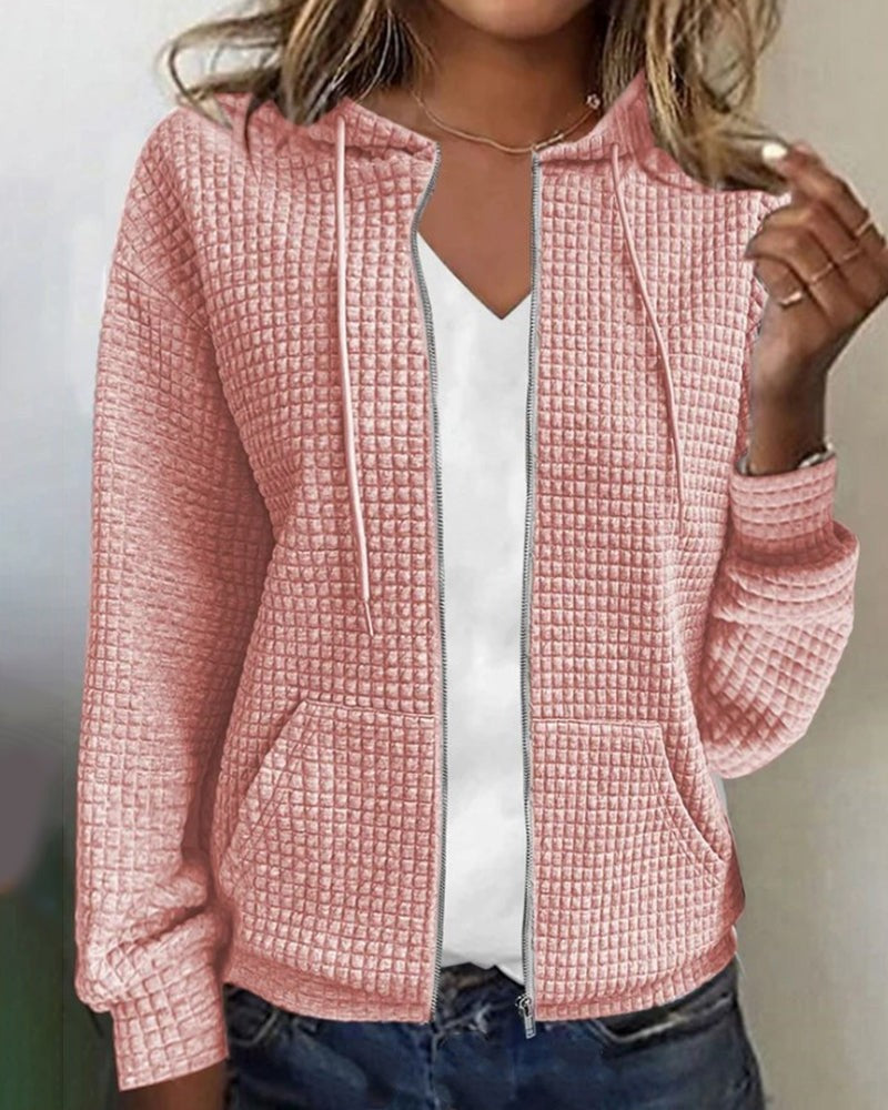 Textured Zip Up Hoodie for Women in rose