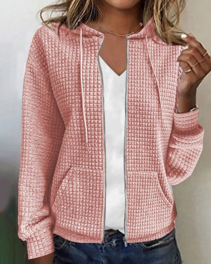 Textured Zip Up Hoodie for Women in rose