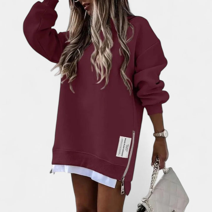 Oversized Sweatshirt Dress for Women in wine red