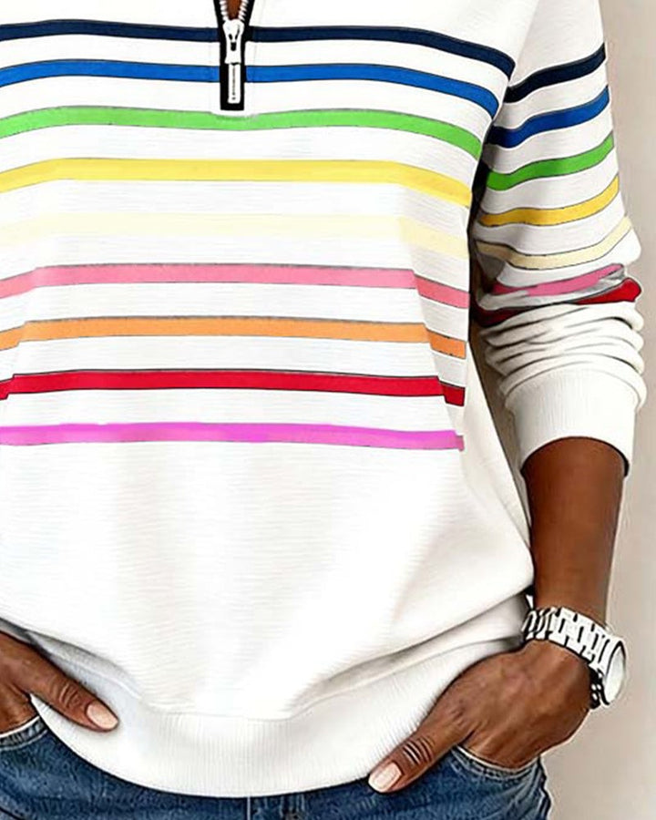 Striped Half Zip Sweatshirt for Women