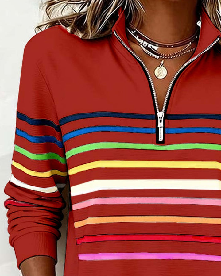 Striped Half Zip Sweatshirt for Women