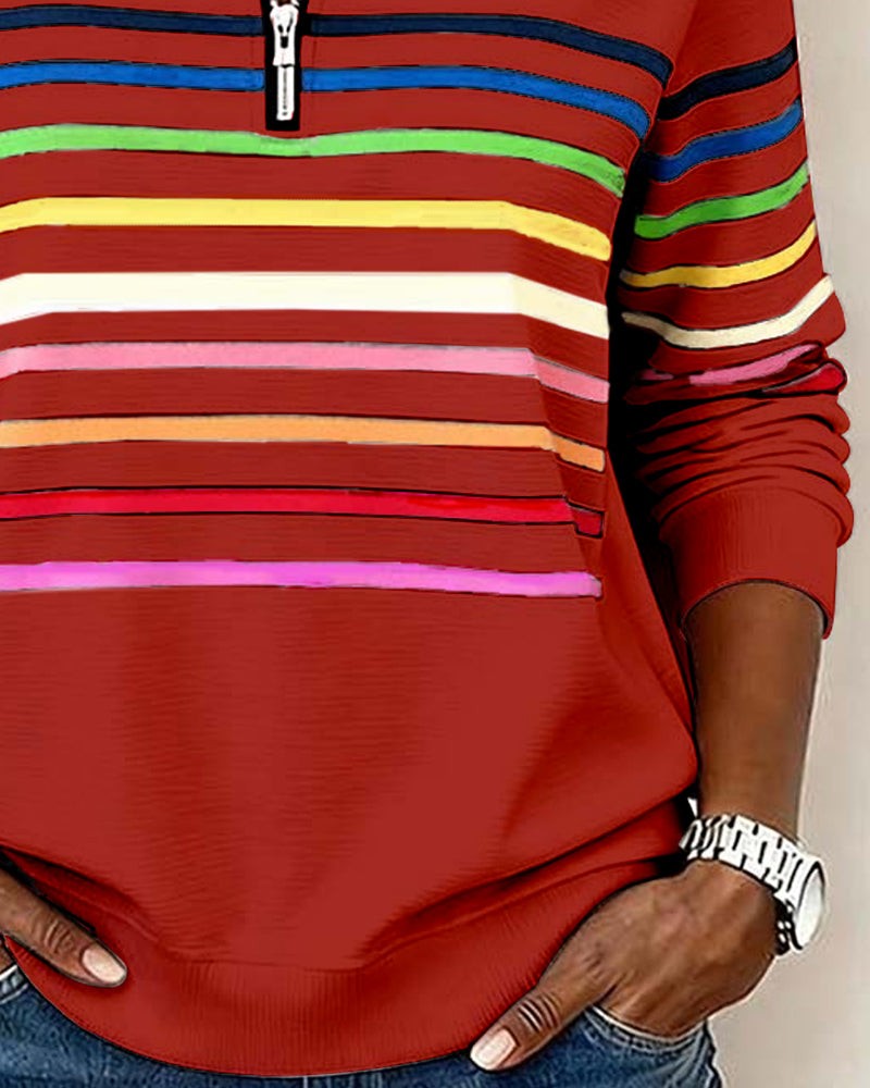Striped Half Zip Sweatshirt for Women