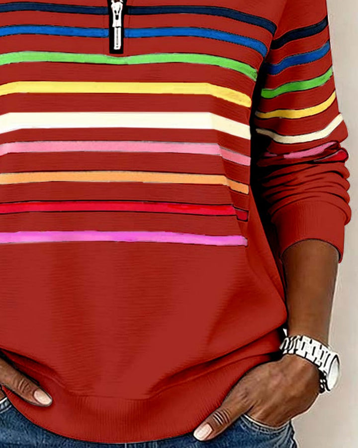 Striped Half Zip Sweatshirt for Women