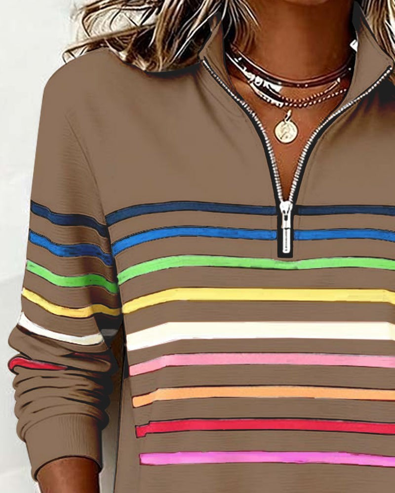 Striped Half Zip Sweatshirt for Women