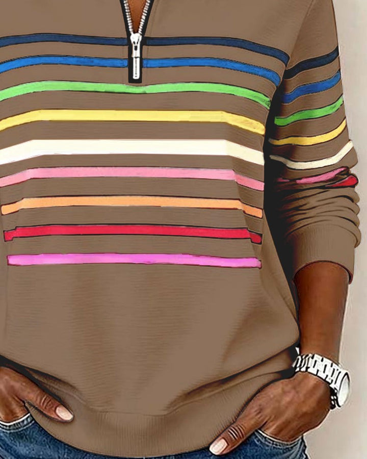 Striped Half Zip Sweatshirt for Women