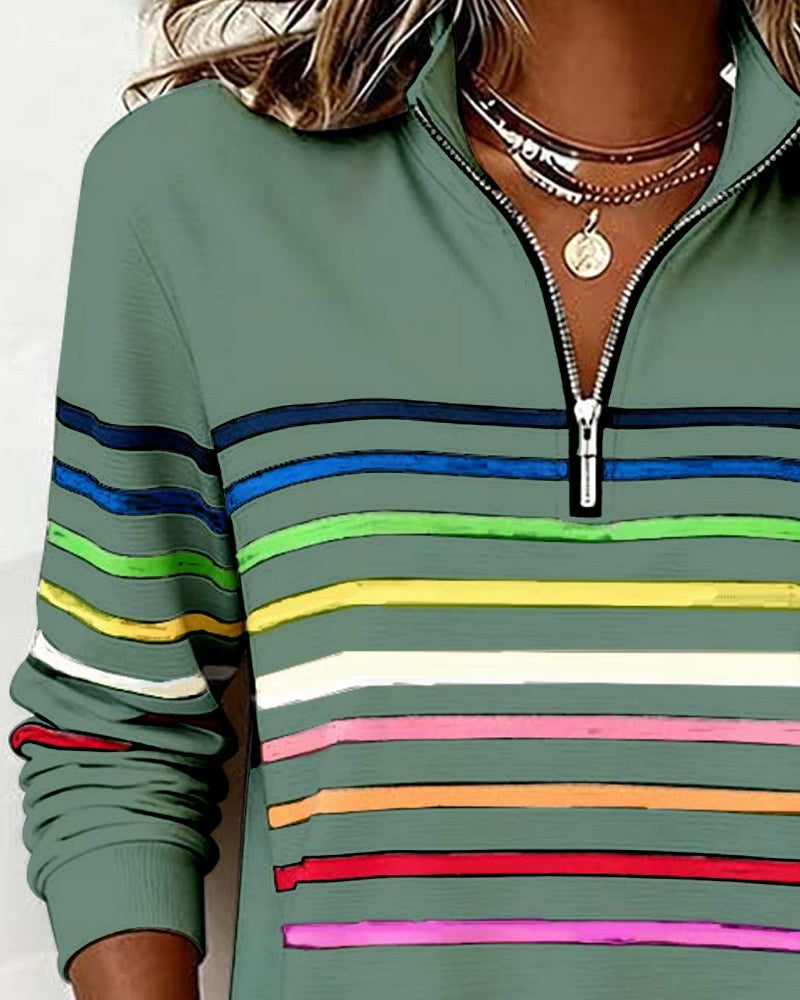 Striped Half Zip Sweatshirt for Women