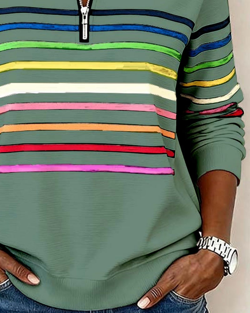 Striped Half Zip Sweatshirt for Women