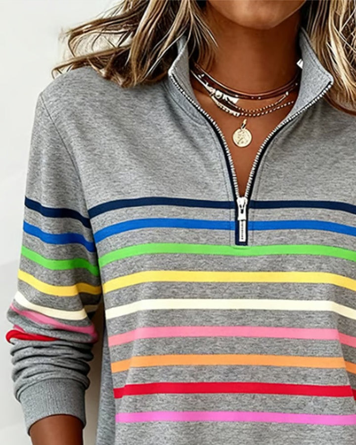 Striped Half Zip Sweatshirt for Women