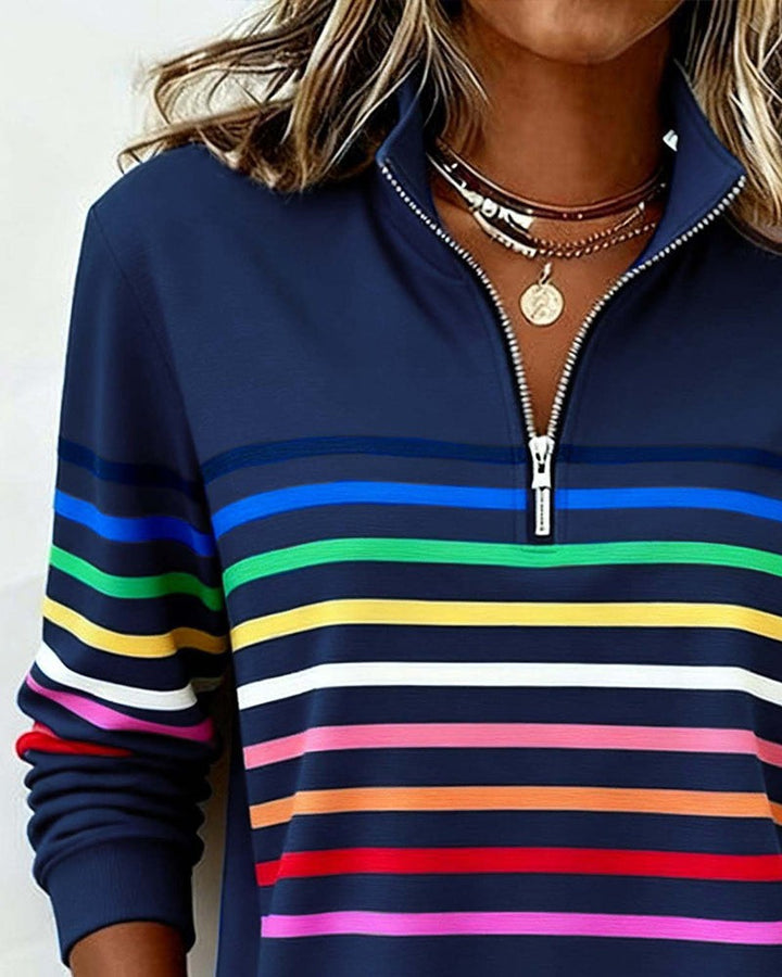 Striped Half Zip Sweatshirt for Women