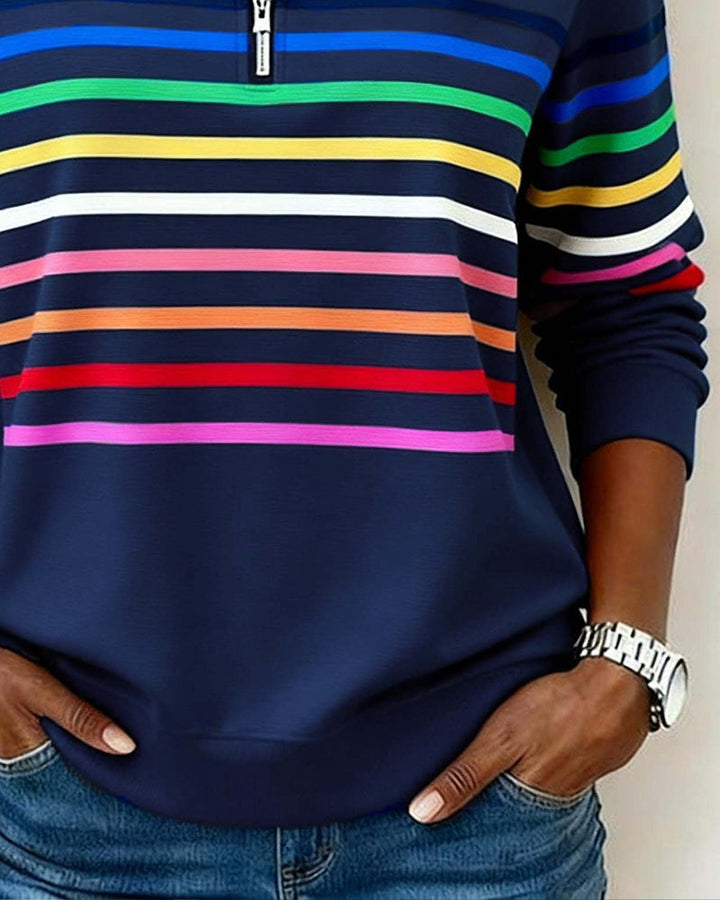 Striped Half Zip Sweatshirt for Women