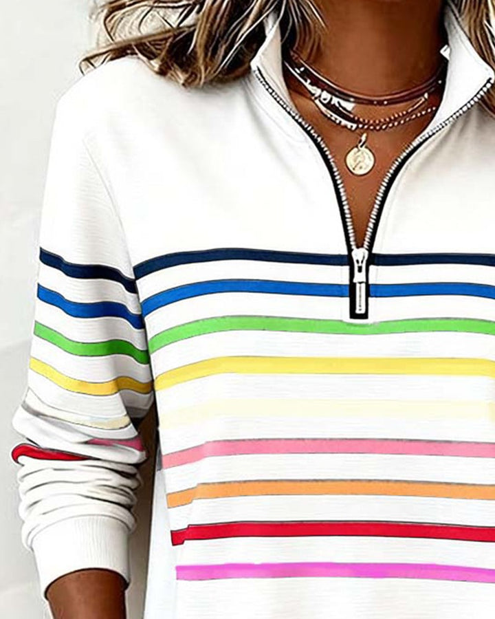 Striped Half Zip Sweatshirt for Women