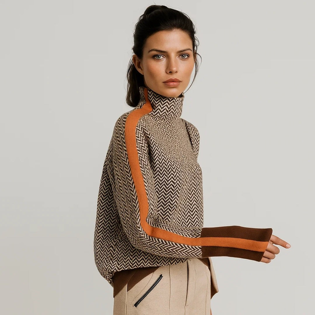 Louise — Cozy Turtleneck Sweater for Women with Striped Sleeves, StyleTruly