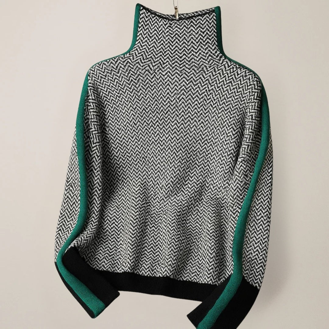 Louise — Cozy Turtleneck Sweater for Women with Striped Sleeves (3), StyleTruly