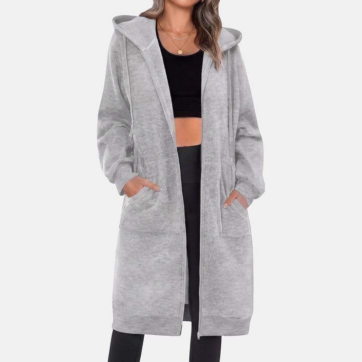Longline Zip Up Fleece Hoodie for Women in light grey