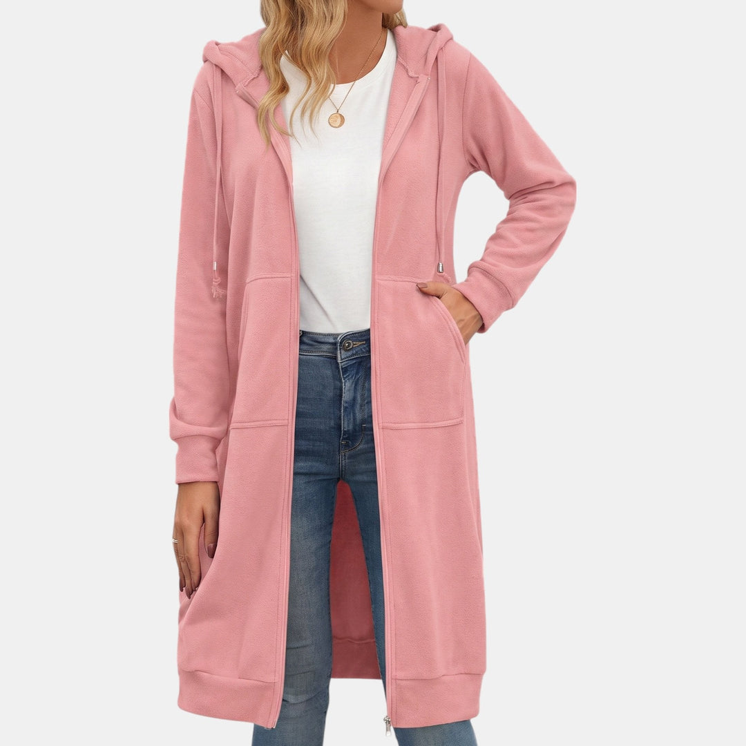 Longline Zip Up Fleece Hoodie for Women in pink