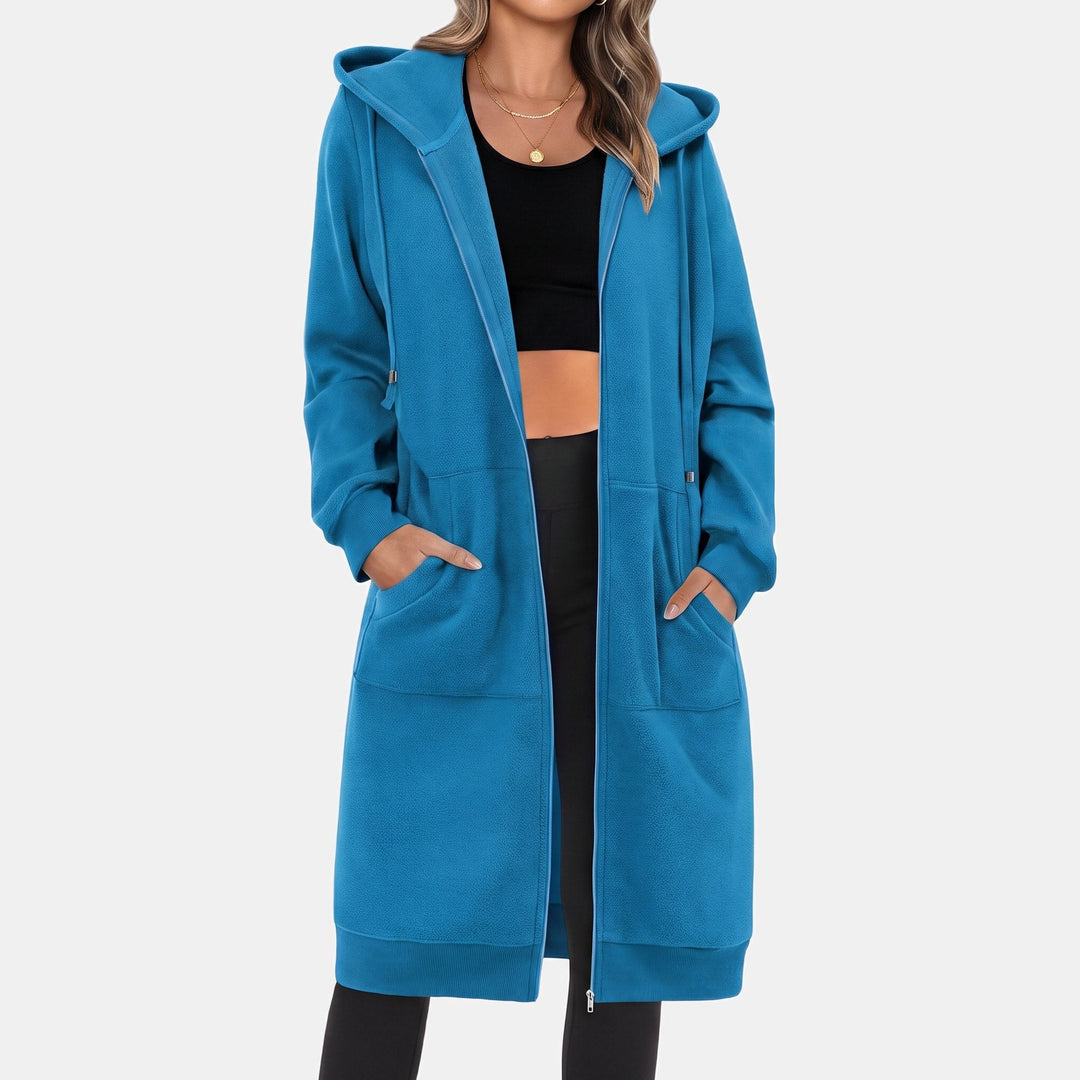 Longline Zip Up Fleece Hoodie for Women in sky blue