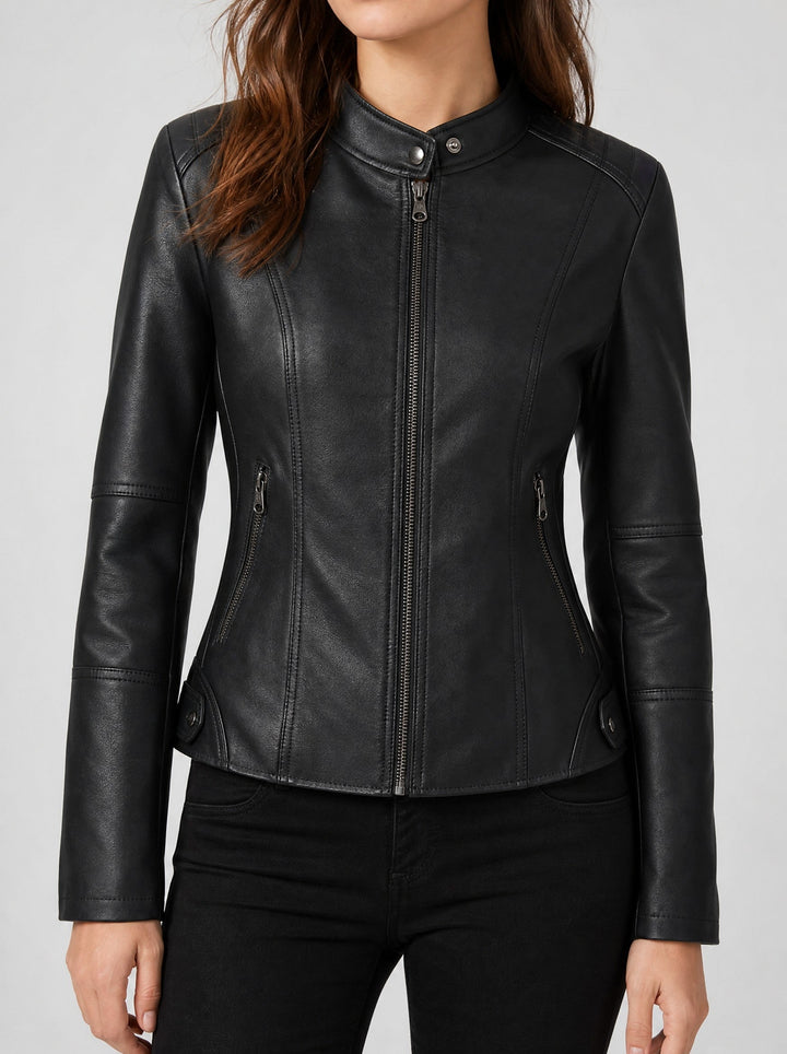 Fitted Faux Leather Biker Jacket for Women