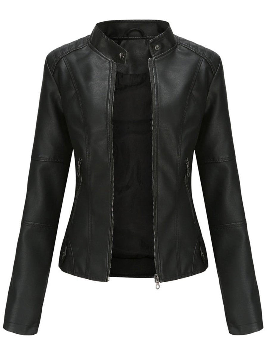 Fitted Faux Leather Biker Jacket for Women in black