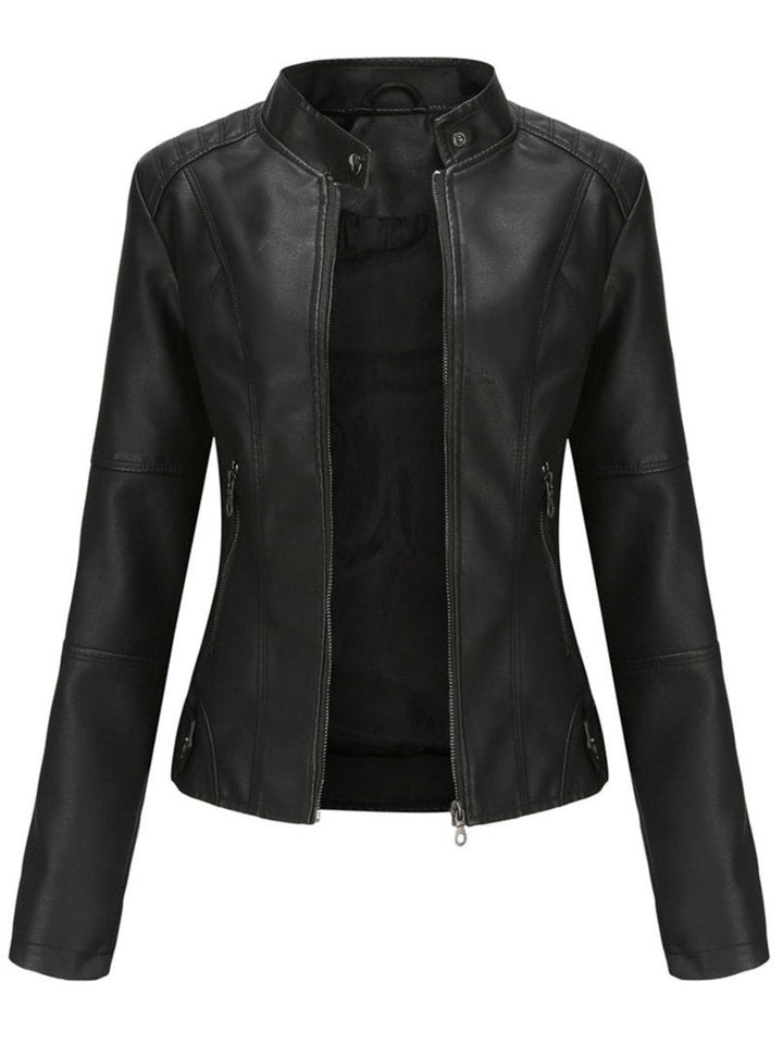 Fitted Faux Leather Biker Jacket for Women in black