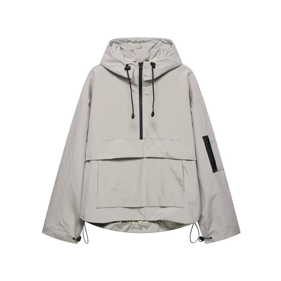 Hooded Windproof Rain Jacket for Women in grey